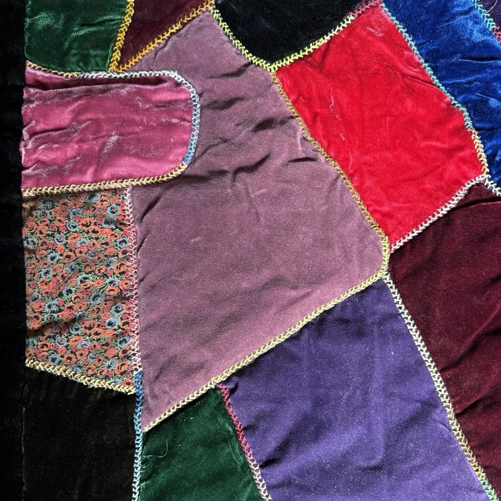 VTG Handmade Velvet Crazy Quilt 65x60 Alice Bjelland Patchwork Renaissance Jewel